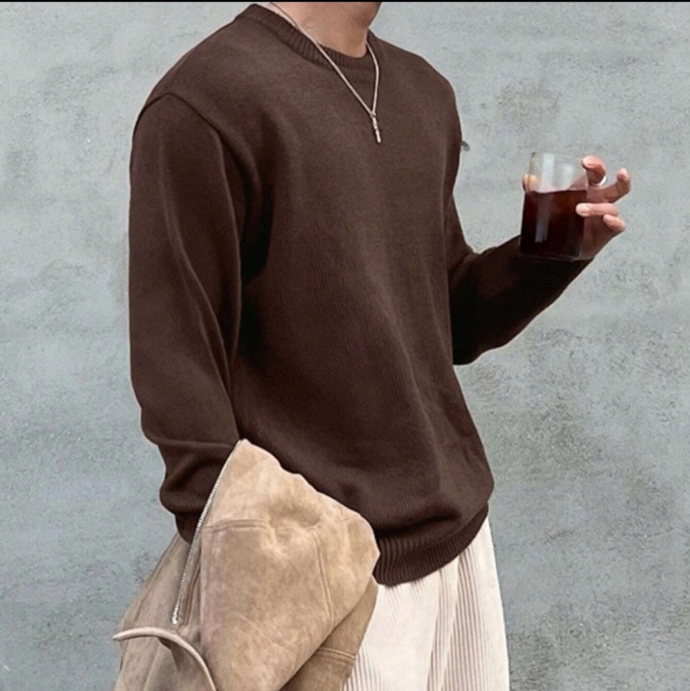 Dazy mens solid brown crew neck fall sweater shirt size medium